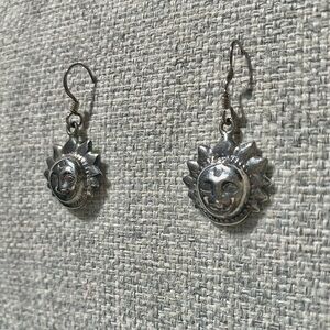 Vintage Smiling Sun Earrings Sterling Silver Dangles